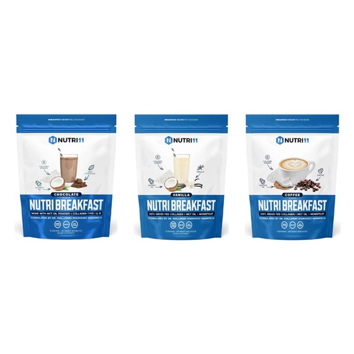 [BRSRECYNOIOQOCLZ] NutriBreakfast by Nutrillermo | Keto Collagen Protein Powder Bundle – Chocolate, Vanilla & Coffee | Grass-Fed Collagen with MCT Oil & Coconut Creamer | Energy, Focus & Wellness Support