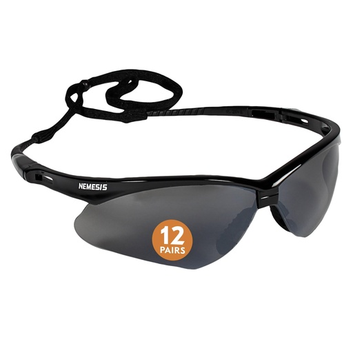 [BRSWI23ROEIGOF34] KleenGuard™ V30 Nemesis™ Safety Glasses (25688), with Mirror Coating, Smoke Lenses, Black Frame, Unisex Sunglasses for Men and Women (Qty 12)