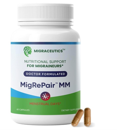 [BRSREHQTC57QIADG] MigRePair MM Bottle of 60 - Doctor Formulated Natural Herbal Migraine Supplement for Women, Menstrual Migraine Relief, Hormonal Migraine Support with Feverfew, White Willow Bark Pine Bark & Grape Seed