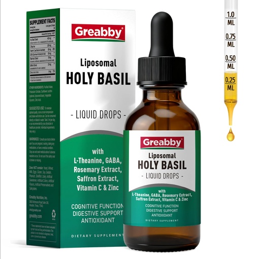 [BRSRECYHBN7RGCYZ] Holy Basil Tincture, Liquid Saffron Holy Basil Rosemary Supplement Drops for Kids & Adults, with Theanine, GABA, Vitamin C & Zinc, Stress Relief, Brain & Vision Support, 2 Fl Oz