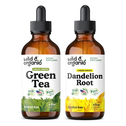 [BRSRAGA2OJ5AKELB] Wild & Organic Green Tea Tincture 4 fl oz & Dandelion Root Tincture 4 fl oz