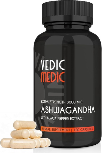 [BRSRMHADC4GRGYDH] Organické Ashwagandha Kapsule Extra sila 3000mg s Black Pepper Extract - Zmiernenie stresu, Mood Enhancer, Energetická podpora - Non-GMO, Vegan, Gluten Free (120)