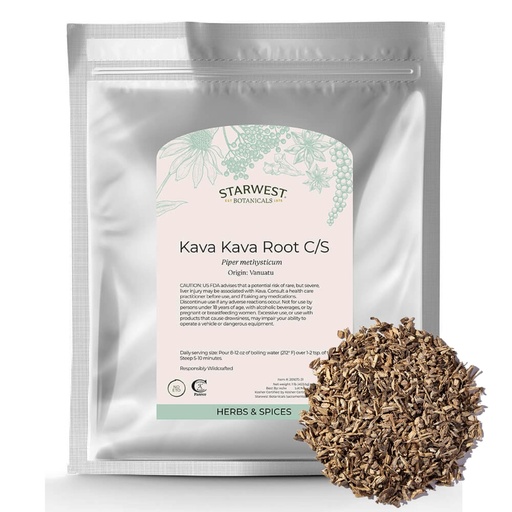 [BRSWIYANDMPR2GDE] Starwest Botanicals Kava Kava Root - Dried Herb for Tea & Beverages, Natural Piper Methysticum, Wildcrafted, Cut & Sifted, Certified Kosher - Bulk 1 lb Bag