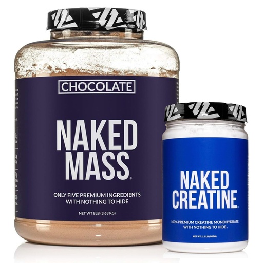[BRSREBAROQBWEHLD] NAKED Chocolate Mass Gainer (8LB Bulk) Pure Micronized Creatine 500g (100 Servings) – Non-GMO; Gluten Free; Soy Free; Unflavored; Strength Support