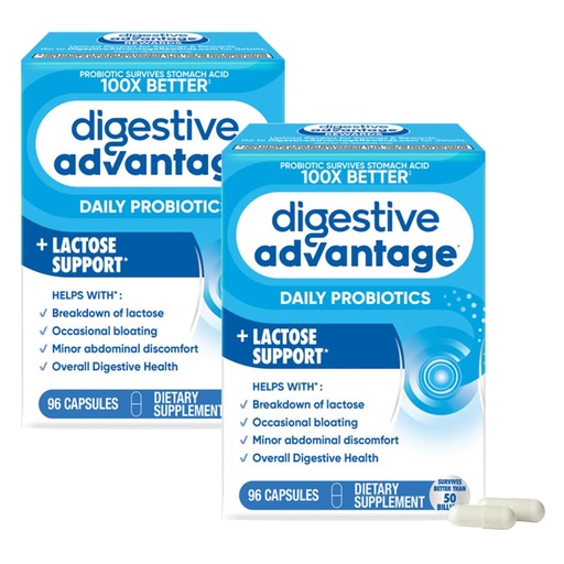 [BRSWGHQBO4IW2CQ6] Digestive Advantage Probiotics + Lactase Digestive Enzymes for Digestive Health, Daily Probiotics for Women Men Occasional Bloating, Lactose Breakdown, Immune Support, 96ct (Pack of 2)