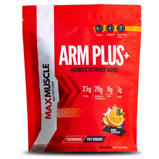 [BRSW2CQ6CUBWOG3F] Max Muscle Arm Plus+ Anabolic Recovery Matrix | 25g Whey Protein, 8g Bcaas, 3g Creatine Monohydrate | Amino Acids, Antioxidants, Glutamine, Electrolytes (Orange Citrus Blast, 2.54 lb)