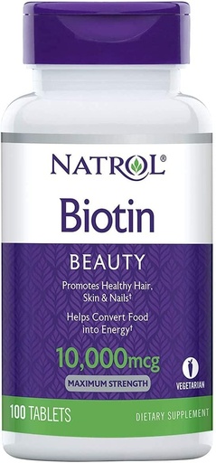 [BRSWIFAPBN7AKCTO] Natrol Biotin, Maximum Strength, 10,000 mcg Tablets 100 ea (Pack of 4)