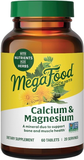 [BRSWGFACPMIQY2A7] MegaFood Calcium Magnesium Supplement - Supports Bone Health & Heart Health - Magnesium Calcium Supplements for Women and Men - Non-GMO - 60 Tablets (20 Servings)