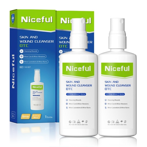 [BRSRGEIBBYHBYYLJ] Niceful Skin and Wound Cleanser, Sting-Free First Aid Antiseptic Spray for Minor Cuts, Scrapes, Piercing Aftercare, Burns, Tattoos, Portable 360° Spray, 2.7fl oz(Pack of 2)