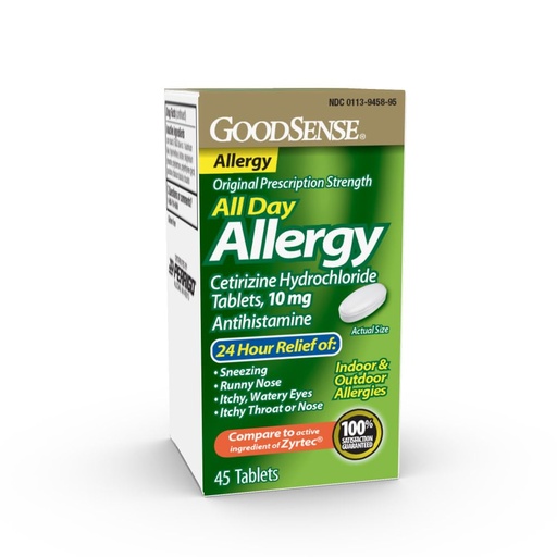 [BRSWIFQDBQPAADDE] GoodSense All Day Allergy, Cetirizine Hydrochloride Tablets, 10 mg, Antihistamine, 45 Count