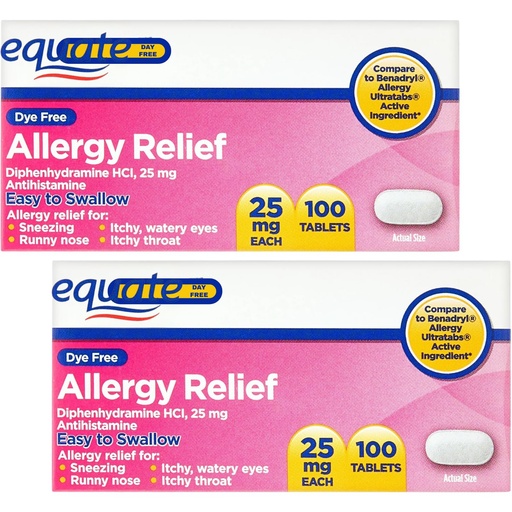 [BRSREBIQDJYRE2DL] Dye-Free Allergy Relief 25 mg, 100ct Tablets (Pack of 2)