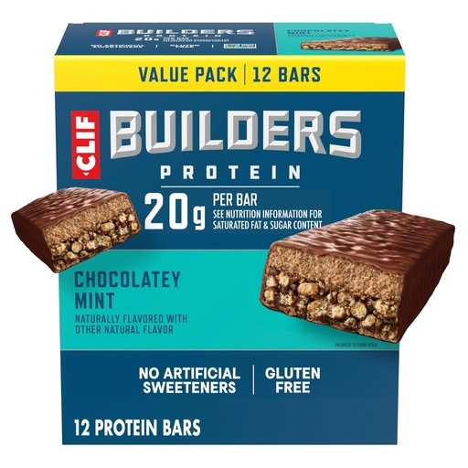 [BRSWYBT3OIIQOCTJ] CLIF BUILDERS Protein Bars - Chocolatey Mint - 20g Plant Based Protein - Gluten Free - Non-GMO - Low Glycemic - No Artificial Sweeteners - 2.4 oz. (12 Pack)