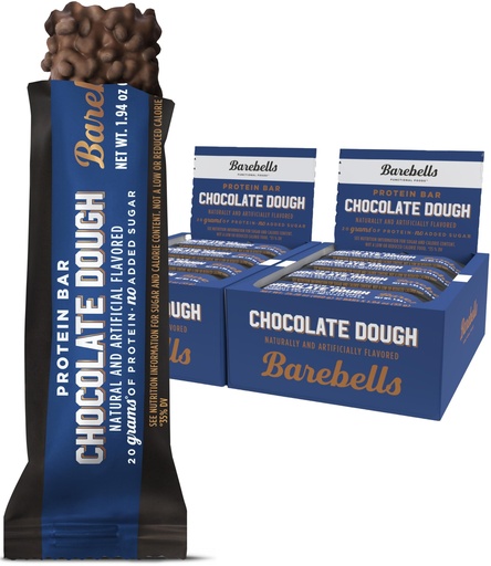 [BRSW2CQ2CECGEETA] Barebells Protein Bars Chocolate Dough - 12 Count, Pack of 2 - Protein Snacks with 20g of High Protein - Low Carb Protein Bar with 1g of Total Sugars - Perfect on The Go Low Carb Snack & Breakfast Bars