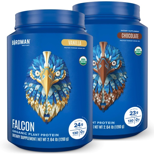 [BRSROBT7BEARMD35] BIRDMAN Falcon Vegan Protein Powder Organic, Stevia & Sugar Free, Plant Based, Low Carb, Dairy Free, Keto, Non Whey, Probiotic, Pea Protein | Combo Pack: Vanilla & Chocolate Flavors - 40 Servings Each