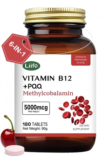 [BRSRGZQPBB7B4HLJ] LIIFE Methylcobalamin (Higher PQQ + Vitamin B12) 5000 mcg | Boosts Antioxidant Power & Mitochondrial Support, Promotes Brain & Nerve Health | 180 Chewable Tablets, Gluten-Free Formula, Cherry Flavor