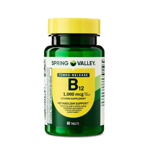 [BRSREHQ6CB5AAAIU] Spring Valley Vitamin B12 Supplement Timed-Release Tablets for Metabolism Support, 1000 mcg, 60 Count