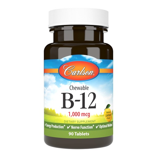 [BRSWECQ2B4BG2CT3] Carlson - Chewable B-12, 1000 mcg, Energy Production & Nerve Function, Optimal Wellness, Lemon, 90 Tablets
