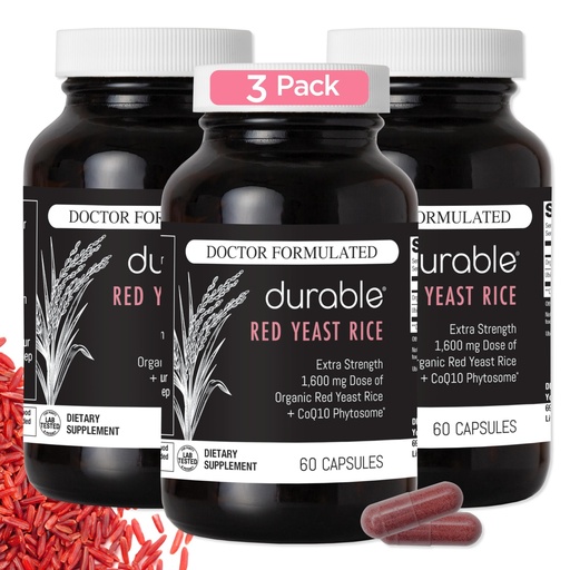 [BRSRAH37AR5AID3Z] Durable RED Yeast Rice – Organic 1,600 mg Extra Strength + CoQ10 Phytosome – Supports Healthy Cholesterol, Heart, Lipids & Circulation – Doctor Formulated, Non-GMO, Vegan, Made in USA (180 Capsules)