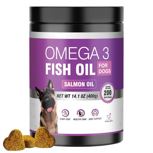 [BRSRGBANCQNG22DX] Fish Oil for Dogs Allergy and Itch Relief Chews - Omega 3 for Dog Skin and Coat Care - Salmon Oil for Dogs Anti Shedding Supplement Hot Spot Treatment EPA & DHA 200 Ct