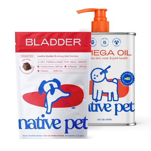 [BRSREYLYA5YWAGYV] Native Pet Urinary & Omega Wellness Bundle: Bladder Chews for Dogs (120 Air-Dried Chews) & Omega Oil for Dogs (16 Oz) - UTI Treatment & Prevention + Fast-Absorbing Omega 3 6 9 Supplement
