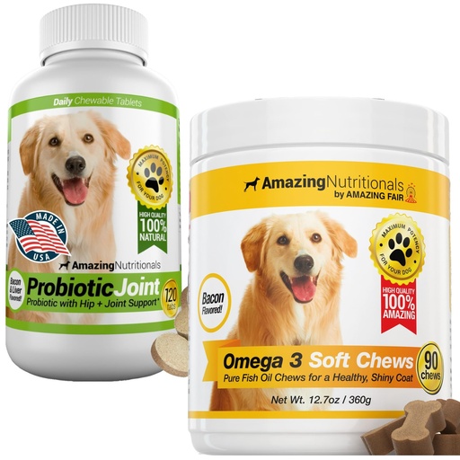 [BRSREHYNOQIG2YDB] Probiotics for Dogs Joint Digestive with Skin and Coat Bundle - Omega 3 for Dogs Itchy Skin Relief for Dry Skin, Hot Spots and Shedding, Eliminates Joint Pain, Gas and Diarrhea Elimination