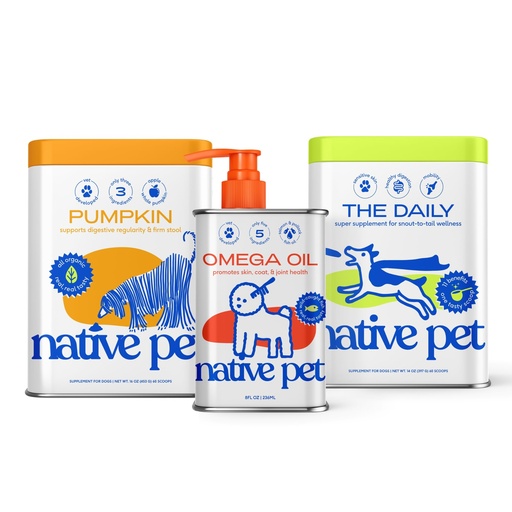 [BRSRGBATCNYQAH3P] Native Pet Daily Wellness Bundle & Pumpkin for Dogs – 11-in-1 Vitamins and Supplements, Omega 3 Fish Oil for Dogs & Organic Pumpkin Food Topper Powder for Gut, Skin, Coat, Joint & Immune Support
