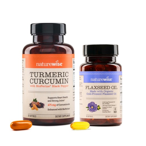 [BRSREFADOIMBED33] NatureWise [1 Turmeric Curcumin 500mg + Bioperine Black Pepper - 30 Softgels[30-Day Supply] + [1] Flaxseed Oil 1200mg - Organic, Cold Pressed - 30 Softgels[30-Day Supply]