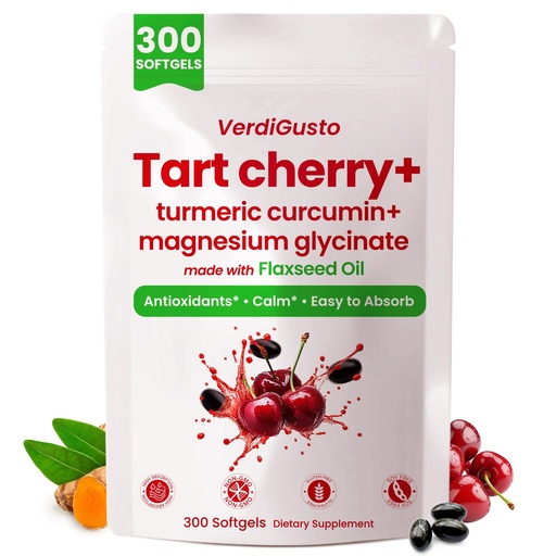 [BRSRGA36DIPQYFYY] Tart Cherry Softgels | 500mg Cherry Extract Supplement | 300 Count | Magnesium Glycinate & Turmeric | Antioxidant Support | Tart Cherry Supplement with Flaxseed Oil | Gluten Free, Non-GMO, Soy Free