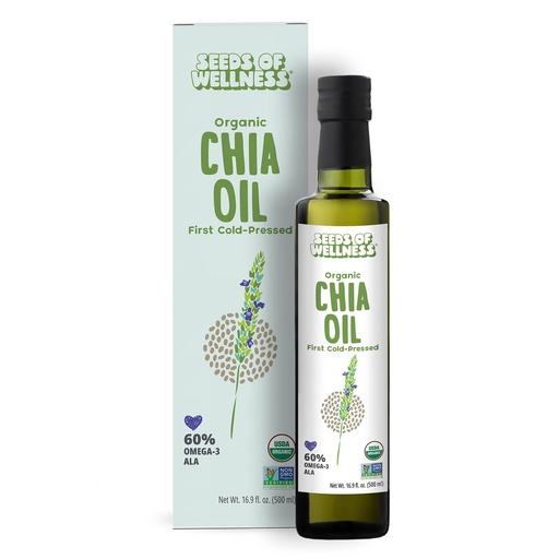 [BRSREA37ARYAKD3J] Seeds of Wellness - Organic Chia Seed Oil, Essential Bio Nutrients, Fatty Acids Omega-3 ALA Plant-Based, Cold-Pressed, Unrefined, Non GMO, 16.9 Fl Oz (500 ml) Glass Bottle, Pack of 1, Chile