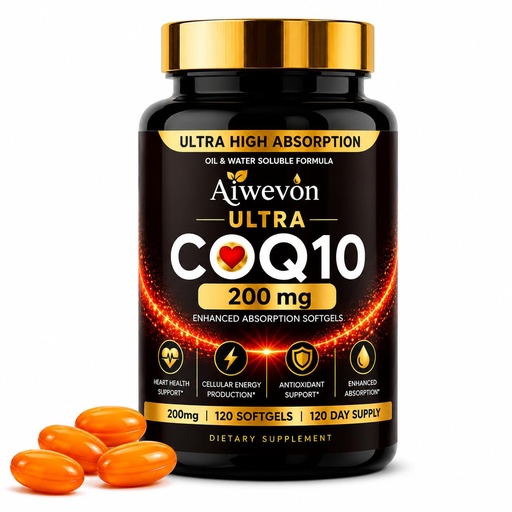 [BRSRGCAYBF7R6G3B] CoQ10 200mg Softgels, Coenzyme Q10 (Ubiquinone) Supplement, High Absorption Formula with Vitamin E, Antioxidant Support, Cellular Energy Support, Heart Wellness Supplement, 120 Softgels