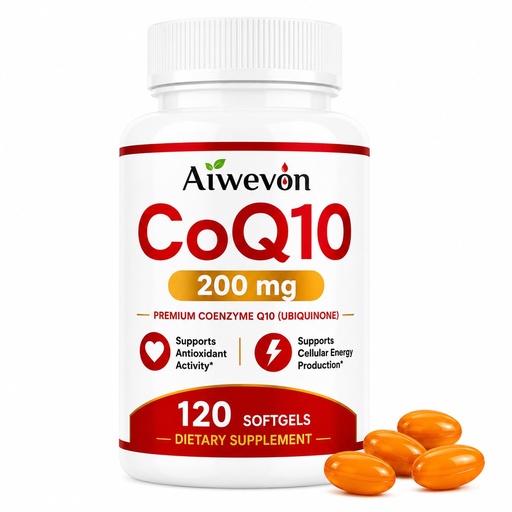 [BRSRGCAFBBYB6A3F] CoQ10 200mg Softgels, Coenzyme Q10 Ubiquinone Supplement, Cellular Energy & Antioxidant Support, Heart Wellness Formula, Easy-to-Swallow Softgel Capsules, 120 Count