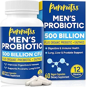 [BRSRAZIBBMNQEEI3] Probiotics for Men, 500 Billion CFUs & 12 Strains, Prebiotic & Probiotic, Cranberry, Saw Palmetto, Digestive Enzymes, Gut & Bloating, Lung Liver Prostate Support, 30-Day Supply