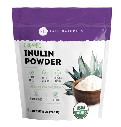 [BRSRMBAKPMARGF3F] Kate Naturals Inulin Powder Organic from Blue Agave (8oz) Soluble Prebiotic Fiber for Coffee, Yogurt & Smoothies