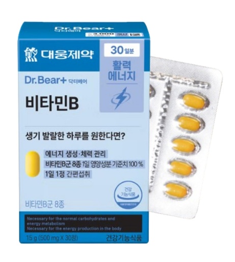 [BRSRGYLQBV6Q2FLD] Daewoong Vitamin B Complex – High-Potency B-Group Supplement for Energy Metabolism & Daily Vitality, 500mg x 30 Tablets, Convenient Once-Daily Formula, Made in Korea
