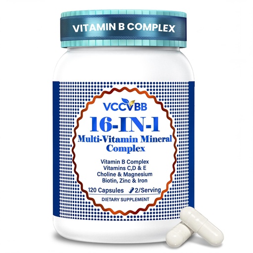 [BRSRYYL2BADQGADZ] 16-in-1 Vitamin B Complex Multivitamin for Women & Men, Methylated B12, Vitamin D3 + K2, Iron, Zinc, Choline & Inositol, Daily Energy, Focus & Immune Support, 120 Vegan Capsules