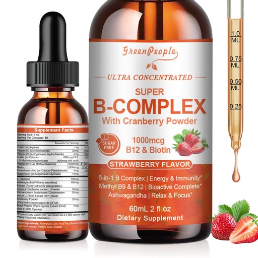 [BRSREYIKCV5WKCTO] GREENPEOPLE Vitamin Methylated B Complex | Methyl B12 + L-Methyl Folate | Support Energy Metabolic, Immunity & Cognitive | 6 Super B Complex w/Mg, Ashwagandha & L‑Theanine for Women -Vegan, 2fl 2 Pack