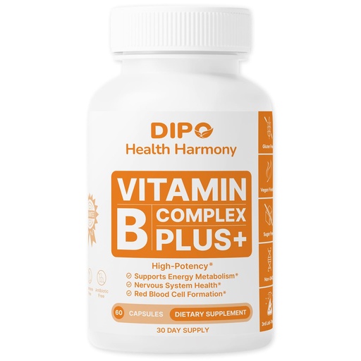 [BRSREC37CMARGFL3] DIPO B-12 Complex Plus 2000mcg - Essential B Vitamins, Inositol & Choline - Hair Skin and Nails Vitamin - Supports Energy Metabolism & Brain Function - Vegan, 60 Capsules