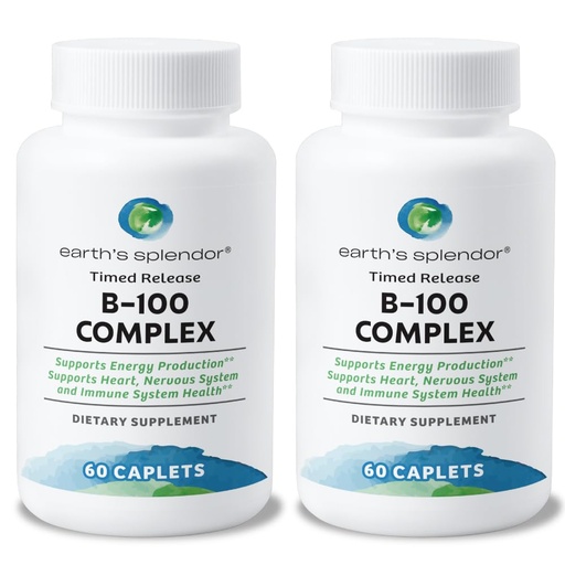 [BRSROBA3DIHQKETU] Earth's Splendor Vitamin B Complex – Supports Energy, Metabolism, and Immune Function – Complete B-Vitamin Formula for Men & Women, 60 Tablets, 2-Month Supply