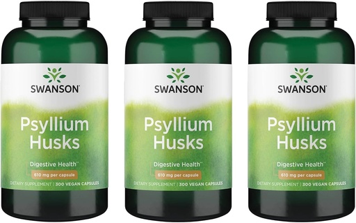 [BRSWGFD3CQMWCFA2] Swanson Psyllium Husk Dietary Fiber Supplement 610 mg 300 Capsules - (3 Pack)