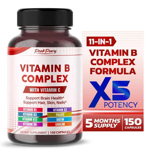 [BRSRAHDYBZYRQCLK] Ultra Vitamin B Complex with Vitamin C – Supports Brain Health & Promotes Healthy Hair, Skin, and Nails – High Potency B1, B2, B3, Folate, B12, Biotin, B5 & Choline