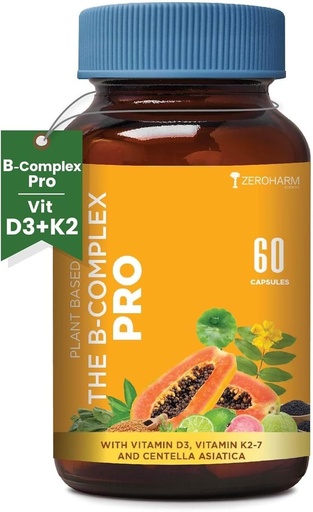 [BRSRAGANO4IAECQ3] Vitamin B Complex with Vitamin D3, Vitamin K2 & Centella Asiatica with B1, B2, B3, B5, B6, B9 & Vitamin B12 |Improves Hair, Skin & Nails | Improves Heart Health & Regulates Calcium | 60 Caps
