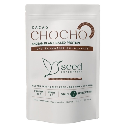 [BRSRABA6CAIRA33D] SEED CHOCHO Cacao Plant-Based Protein Powder, Gluten Free, Dairy Free, Soy Free, Non-GMO, 17g Protein, 8g Fiber, 17.6 oz