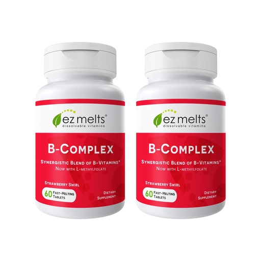 [BRSREAYKDJ4BSGYZ] EZ Melts Dissolvable B-Complex - Vitamin B Complex - Provides Energy Metabolism & Heart Health Support - with Methylated B12 & Folate - Non-GMO & Vegan - Strawberry Swirl - 120 Tablets (120 Servings)