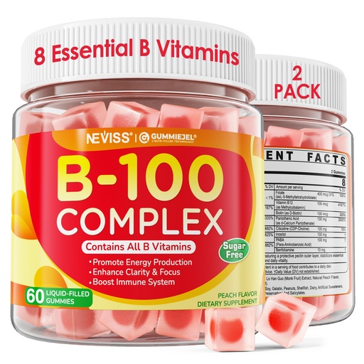 [BRSRAHAEAR5GKCI3] 2 Pack Super Vitamin B Complex Gummies - Methylated B Complex for Women & Men, All B Vitamins, Methyl B12, Methylfolate, Vitamin C, Choline, Inositol, PABA for Energy, Brain & Immune, 0g Sugar, Vegan