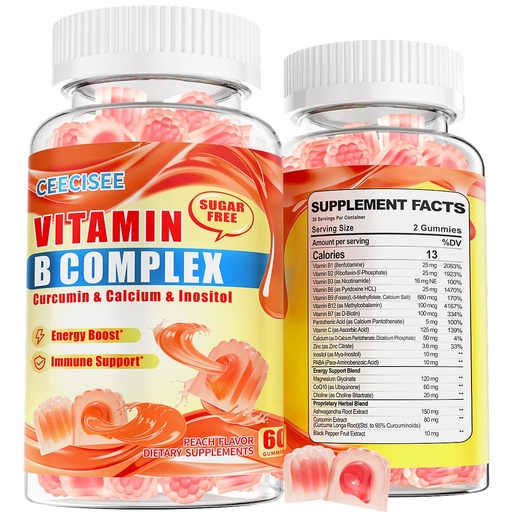 [BRSRE23QBZYRAHI4] Natural Methylated Vitamins B Gummies: Chewable Supplement Complex with B1 B2 B3 B5 B6 B7 B9 B12 Zinc Magnesium Ashwagandha for Daily Energy Support - for Vegan Work Adults(120Count)