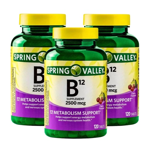 [BRSROZAKOYCBOCD4] Vitamin B12 2500 mcg – 120 Quick-Dissolve Tablets Cherry Flavor, B12 Vitamins for Men and Women, Vegan B12 Supplement, Gluten Free Vitamin B12 Tablets (Pack of 3)
