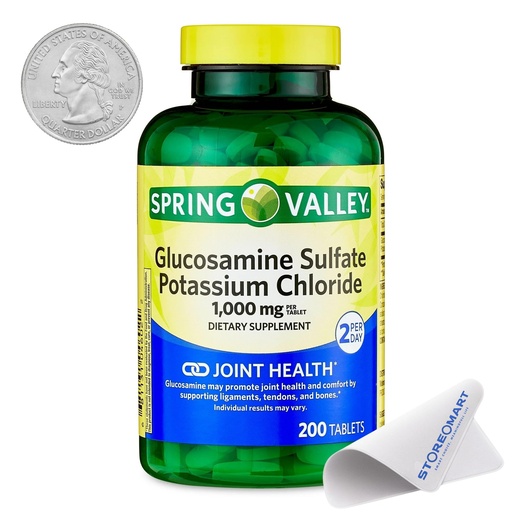 [BRSRE2YFCIIAKDT6] Spring Valley Glucosamine Sulfate Potassium Chloride | Glucosamina para las Articulaciones | Inflammation | 1000 mg | 200 Count | Set with STOREOMART