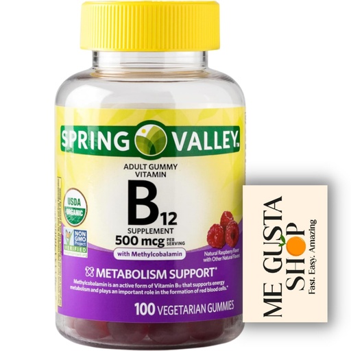 [BRSRO2YQB57BY2AV] B12 500 mcg Spring Vallley Raspberry Flavor Gummy Vitamin B12 Gummies 100 ct (Pack of 1) + me Gusta Sticker
