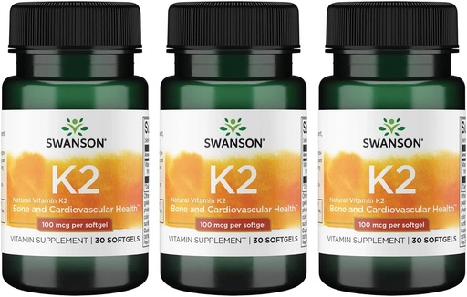 [BRSWGFD3CN5WGFLJ] Swanson Vitamin K2 (Menaquinone-7) - Vitamin Supplement Supporting Cardiovascular and Bone Health - Made from Japanese Natto to Help Regulate Calcium - (30 Softgels, 100mcg Each) (3 Pack)