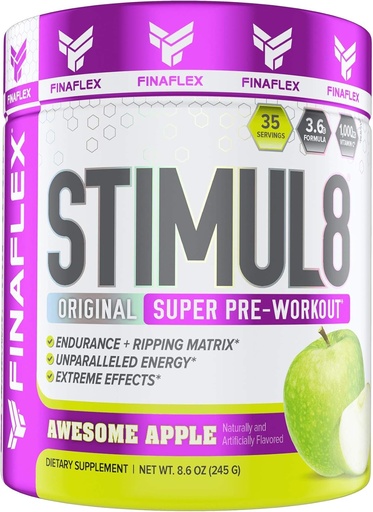 [BRSWYBI3BF7GGEL2] FINAFLEX STIMUL8 Original Super Pre-Workout, Awesome Apple - Energy, Strength & Endurance for Men & Women - with Caffeine, Beta-Alanine & Vitamin C - 35 Servings